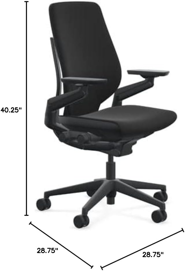 Steelcase Gesture Office Chair - Era Onyx Fabric, Medium Seat Height, Shell Back, Black on Black Frame, Lumbar Support, and Hard Floor Casters