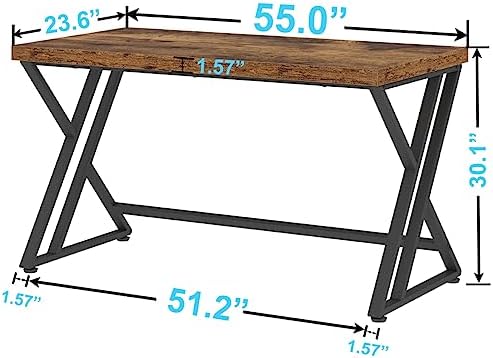 LVB 55 Inch Computer Office Desk Metal & Wood Writing Desks Rustic Brown
