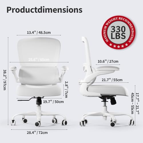 TRALT Office Chair - Ergonomic Desk Chair with Adjustable Lumbar Support, Mesh Computer Chair, Executive Chair for Home Office Comfortable Lumbar Support (1, White White)
