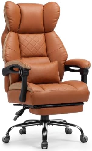 GTPLAYER Big&Tall Ergonomic Gaming Chair, Wide Spring Seat, Linkage Armrest,Brown