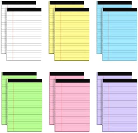 AILZFEI 12pcs Small Legal Pads 5x8 Colored Note Pads Paper College Ruled Notepad Clear Print Writing Pads 5 x 8 Legal Pads Perforated Narrow Ruled Pads of Paper (Multicolor)