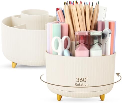 SKYDUE 2 Pack Pen Holder, 360 Degree Rotating Pencil Holder for Desk Organizer, Rotating Desktop Pen Organizer with 5 Slots, Office Supplies, Pencil Cup for Office, School, Home