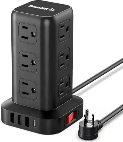 Extension Cord with Multiple Outlets, SMALLRT Power Strip Tower, Outlet Extender with 12 AC Outlets 4 USB, 6.5FT Extension Cord for Home Dorm Room, Office Supplies,Overload Protection