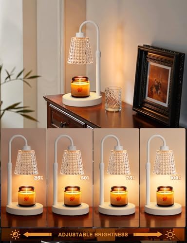 Innqoo White Crystal Candle Warmer Lamp with Timer, Dimmable Candle Warmer for Jar Candles, Height Adjustable Wax Melts Warmer, Birthday Gifts for Women Mom, House Warming Gifts New Home Decor