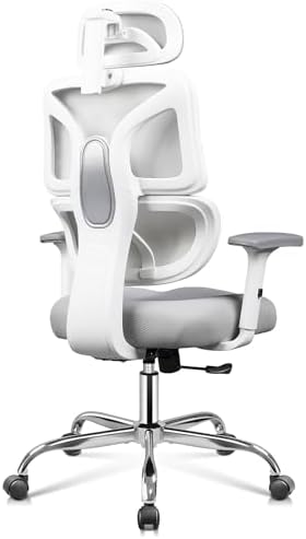 DEVAISE Office Chair Big and Tall Reclining Ergonomic Desk Chair for Long Hours, Comfy Breathable Mesh, Adjustable Armrests with Lumbar Support, White