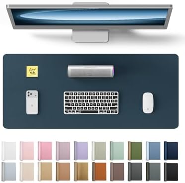 YSAGi Leather Desk Protector, Office Mat, Large Mouse Mat, Non-Slip PU Leather Blotter, Laptop Desk Mat, Waterproof Writing Pad for Office and Home (Dark Blue, 23.6" x 13.8")