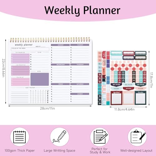 Thboxes Weekly Desk Planner, 8.5x11In To Do List Notepad, 52 Sheets, Purple