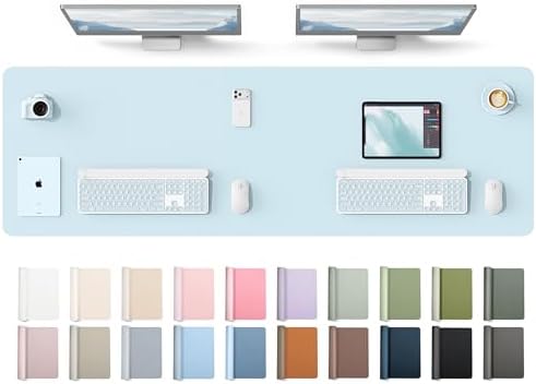 YSAGi Leather Desk Protector, Office Mat, Large Mouse Mat, Non-Slip PU Leather Blotter, Laptop Desk Mat, Waterproof Writing Pad for Office and Home(Baby Blue, 63" x 17.2")