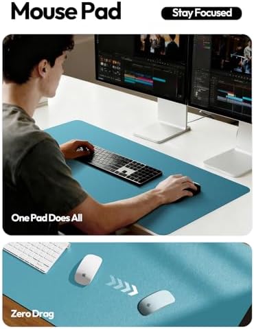 YSAGi Leather Desk Pad Protector, Office Desk Mat, Large Mouse Pad, Non-Slip PU Leather Desk Blotter, Laptop Desk Pad, Waterproof Desk Writing Pad for Office and Home (Turquoise,47.2" x 23.6")