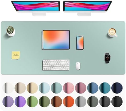 Aothia Faux Leather Desk Mat - Non-Slip PU Leather Desk Blotter, Waterproof Writing Surface, Large Desk Pad for Office & Home (Light Blue, 55" x 24")