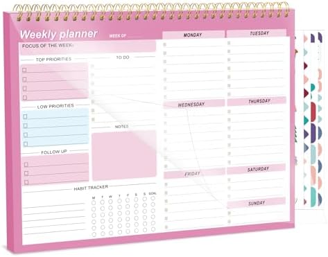 Thboxes Weekly Desk Planner, 52 Sheets, 8.5x11 In To Do List Notepad, Pink