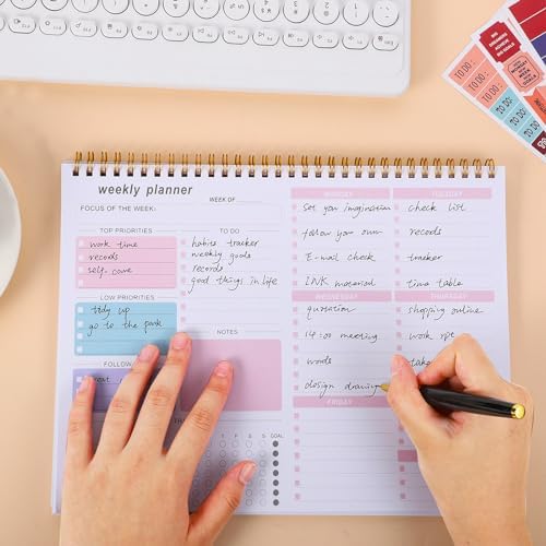 Thboxes Weekly Desk Planner, 8.5x11 In To Do List Notepad, 52 Sheets, Pink