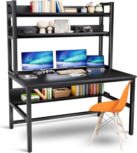 Aquzee Desk with Hutch, Computer Desk with Shelves, 55 Inch