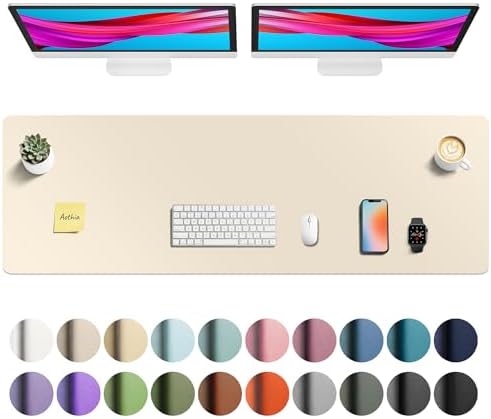 Aothia Faux Leather Desk Mat - Non-Slip PU Leather Desk Blotter, Waterproof Writing Surface, Large Desk Pad for Office & Home (Beige, 55" x 17")