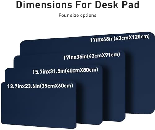 Aothia Leather Desk Pad Protector, Mouse Pad, Office Desk Mat, Non-Slip PU Leather Desk Blotter, Laptop Desk Pad, Waterproof Desk Writing Pad for Office and Home (48"x17", Dark Blue)
