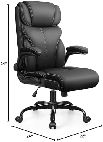 Office Chair, Ergonomic Big and Tall Computer Desk Chair with Retractable Adjustable Headrest, Executive Breathable Leather Chair, Lumbar Support Swivel Flip-up Armrests Rocking Function,Matte Gray