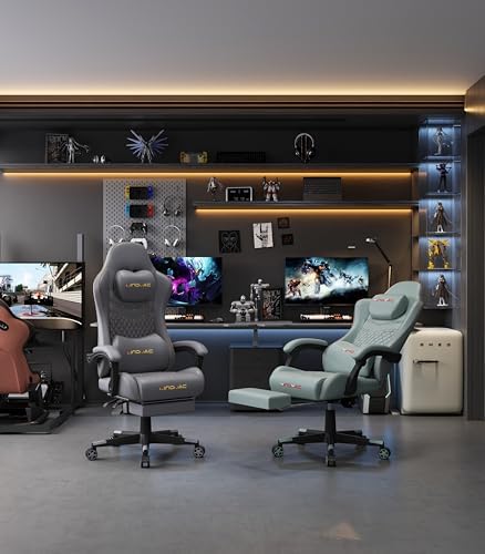 Gaming Chair,Big and Tall Gaming Chair 400lbs Office Chair with Footrest, 90-155° Recline & Removable Headrest Lumbar Support[Spring + 4D Sponge](Grey)