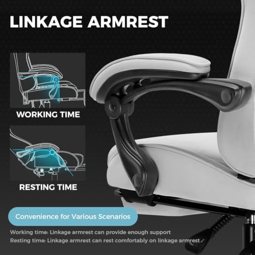 GTPLAYER Gaming Chair, Computer Chair with Footrest and Lumbar Support, Height Adjustable Game Chair with 360°-Swivel Seat and Headrest and for Office or Gaming (All Light Gray-Fabric)