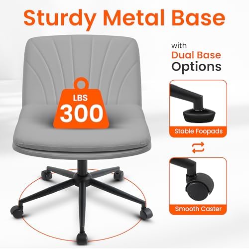 Orange Factory Criss Cross Chair, Wide Leather Vanity Desk Seat, Grey Pu