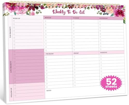 Weekly To Do List Notepad with 52 Undated Sheets（8.5"×11"）- Undated Weekly Planner Notepad for Office Desk Accessories and Supplies - Pink Whisper