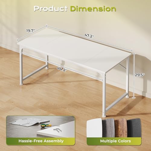 PRAISUN 47 Inch Computer Desk, Office Desk, Spacious Desktop, White