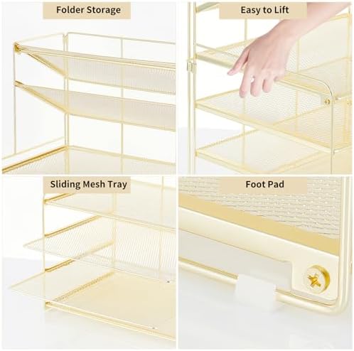 OPNICE Desk Organizer, 6-Tier Paper Organizer Letter Tray, Gold