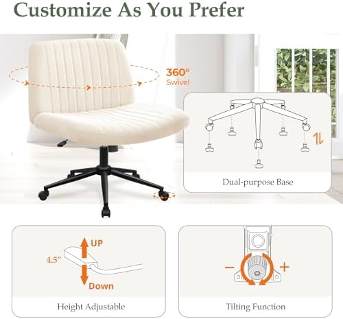 Orange Factory Criss Cross Chair, Wide Wheel Vanity Seat, Beige Dual Base
