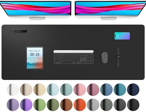 Aothia Leather Desk Pad Protector, Mouse Pad, Office Desk Mat, Non-Slip PU Leather Desk Blotter, Laptop Desk Pad, Waterproof Desk Writing Pad for Office and Home (48"x17", Black)
