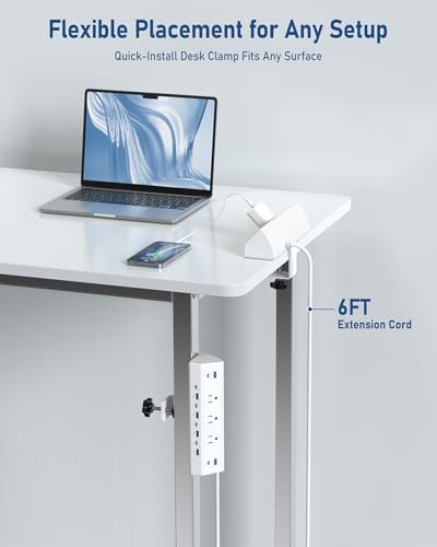 Jgstkcity 130W Desk Clamp Power Strip, 12 USB Ports (6 PD 65W USB-C),Surge Protector,ETL Listed Power Hub Extension Cord,Fast Charging Station for Home Office Desk Edge Mount (White, 12 USB-130W)