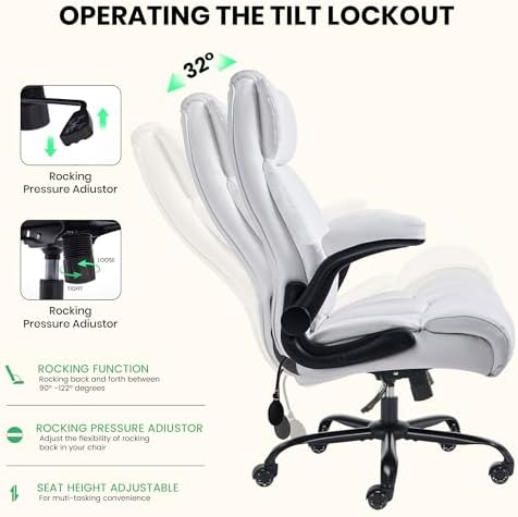 500lbs Big and Tall Office Chair Adjustable Lumbar Support for Back Pain, Extra Wide Seat Executive Office Chair Thick Armrest Pad, Heavy Duty Base&Upgraded Wheels, Ergonomic Desk Chair