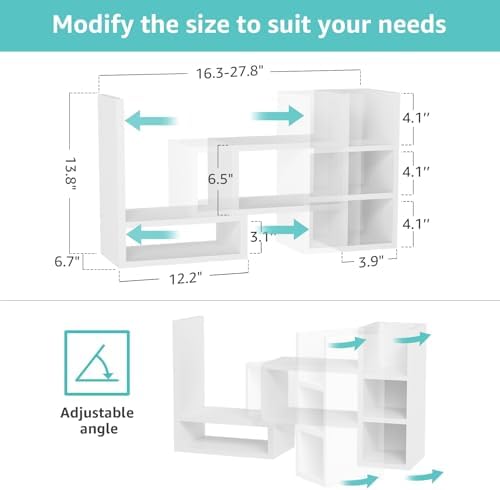 NUTIKAS Desk Shelves Desktop Organizer Shelf - White Office Organization for Top of Desk Organizers and Accessories Corner Bookshelf Table Top Shelving Small Hutch Decorations for Women Office