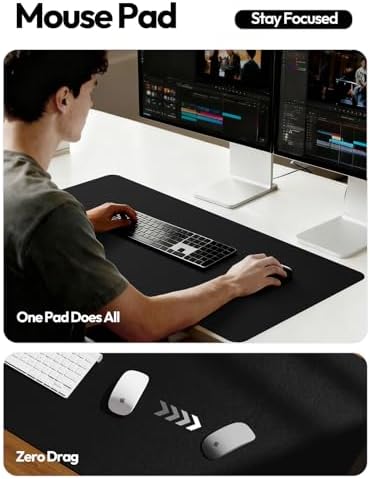 YSAGi Leather Desk Protector, Office Mat, Large Mouse Mat, Non-Slip PU Leather Blotter, Laptop Desk Mat, Waterproof Writing Pad for Office and Home(Black, 63" x 24")