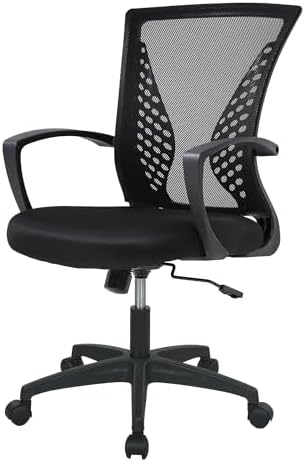 FDW | Mid Back Office Chair | Black | with Lumbar Support, 360 Swivel