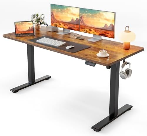 Cubiker Standing Desk, 55x24 Inches Sit Stand Home Office Desk, Electric Stand up Desk, Adjustable Desk with Splice Board, Black Frame/Rustic Brown Top