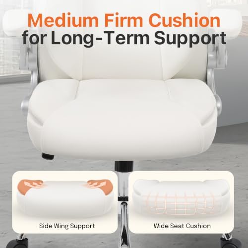 NEO CHAIR Office Desk Chair, High Back PU Leather with Flip-up Arms, White