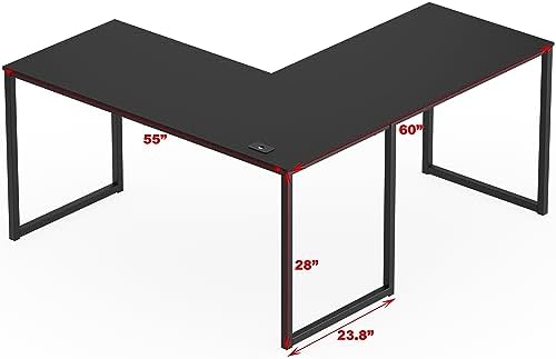 SHW Mission 55 x 60 L-Shape Home Office Computer Desk, Black