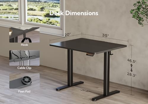 Claiks Electric Height Adjustable Standing Desk, 35x20 Inch, Black