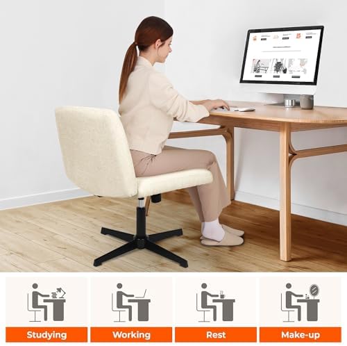 NEO CHAIR Criss Cross Chair with No Wheels, Cozy Wide Armless Seat, Beige