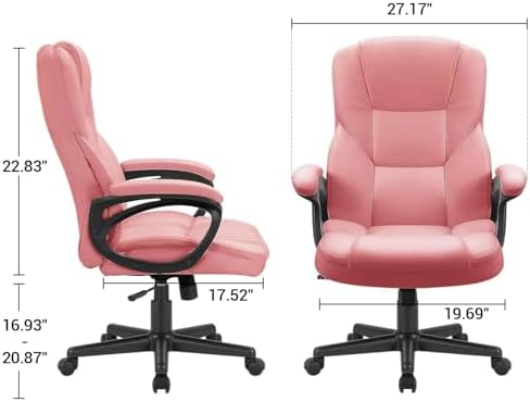 Furmax Office Executive Chair High Back Adjustable Managerial Home Desk Chair, Swivel Computer PU Leather Chair with Lumbar Support (1, Pink)