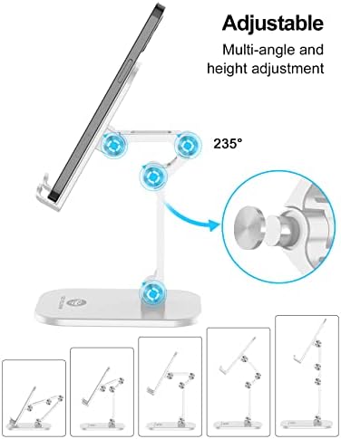 OCYCLONE Phone Stand, Adjustable Height and Angle Foldable Cell Phone Stand Holder for Desk, Taller iPhone Stand Compatible with 4.7"-13" Smartphones iPad Tablet, White
