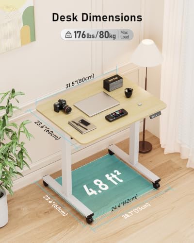 32" Small Rolling Electric Standing Desk Adjustable Height for Home Office
