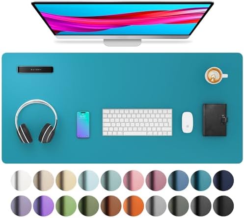 Aothia Leather Desk Pad Protector, Mouse Pad, Office Desk Mat, Non-Slip PU Leather Desk Blotter, Laptop Desk Pad, Waterproof Desk Writing Pad for Office and Home (Turquoise,36" x 17")