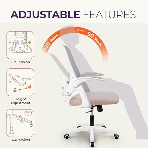 NEO CHAIR Office Desk Chair, Ergonomic Mesh with Flip-Up Armrests, Beige