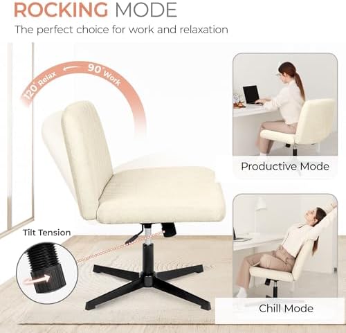 Orange Factory Criss Cross Chair, Wide Fabric Vanity Seat, Beige No Wheel