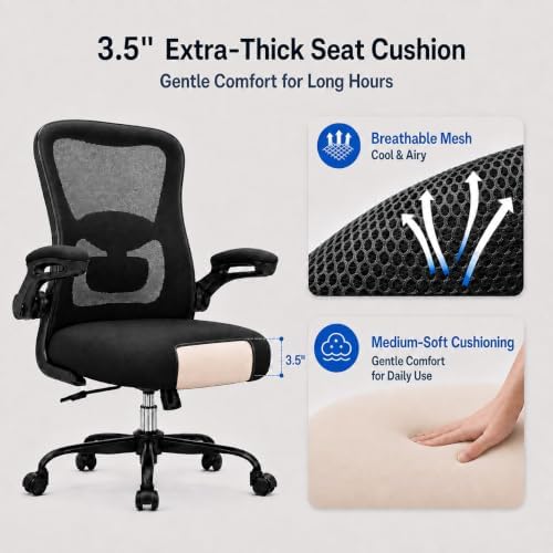 Ergonomic Office Chair - High Back Desk Chair with Adjustable Lumbar Support, Breathable Mesh Back, 330LBS Capacity, Easy Assembly (Matte Black)