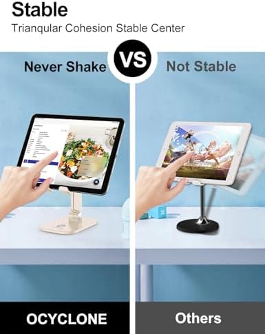 OCYCLONE Phone Stand, Adjustable Height and Angle Foldable Cell Phone Stand Holder for Desk, Taller iPhone Stand Compatible with 4.7"-13" Smartphones iPad Tablet, Beige