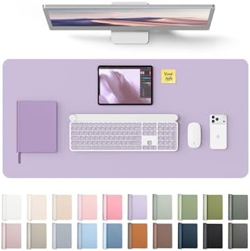 YSAGi Leather Desk Protector, Office Mat, Large Mouse Mat, Non-Slip PU Leather Blotter, Laptop Desk, Waterproof Writing Pad for Office and Home (Light Purple, 35.4" x 17")