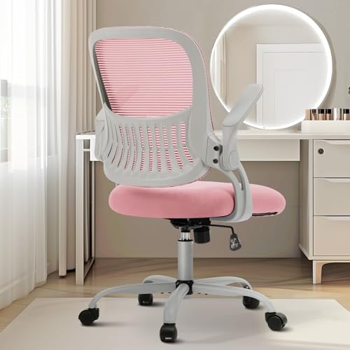 Sweetcrispy Home Office Chair, Mesh Office Chair, Lumbar Support, Pink