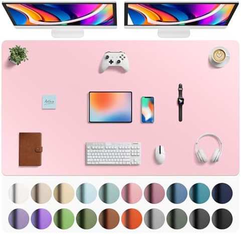 Aothia Faux Leather Desk Mat - Large Mouse Pad, Non-Slip PU Leather Blotter, Waterproof Writing Surface for Office and Home (Fairy Pink, 63" x 24")