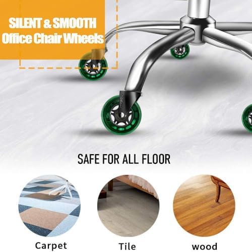 HOSALI Office Rubber Chair Wheels Replacement, 3 Inch Heavy-Duty Computer Desk Casters Wheel, Quiet & Smooth Rolling for All Floors, Set of 5, Green
